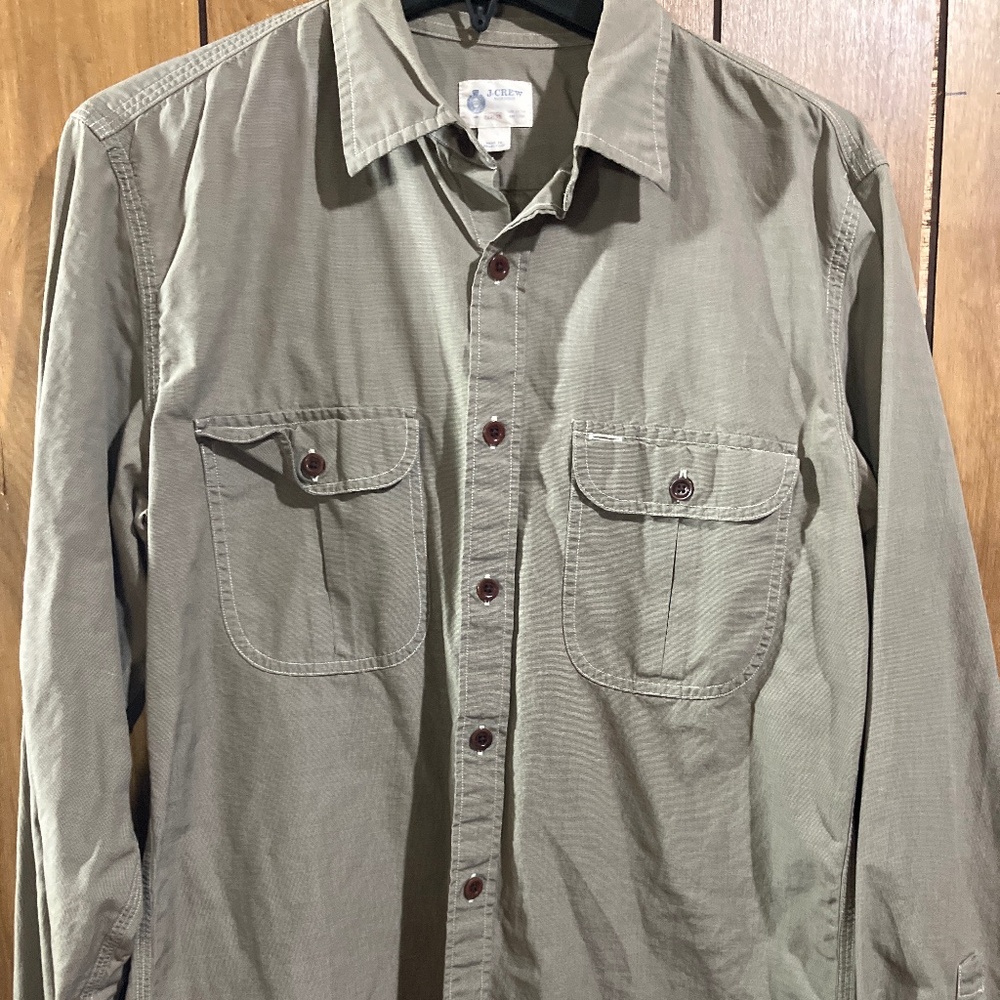 J.Crew Women’s Utility Button-Down Shirt – Olive Green, Size Medium